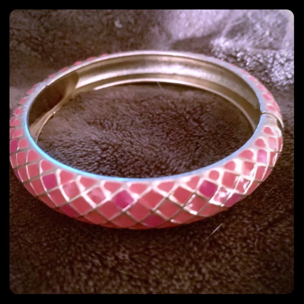 J CREW Gold & Pink Cross Gold Summer Enamel Cuff.